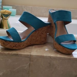 Blue suede wedges